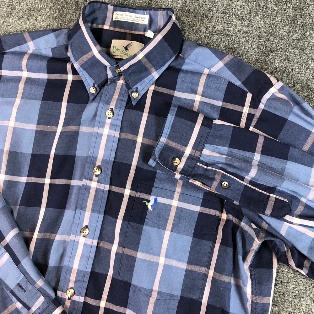 VTG Flying Scotsman Mens‎ Plaid Button Down Long Sleeve Casual Shirt Medium Blue